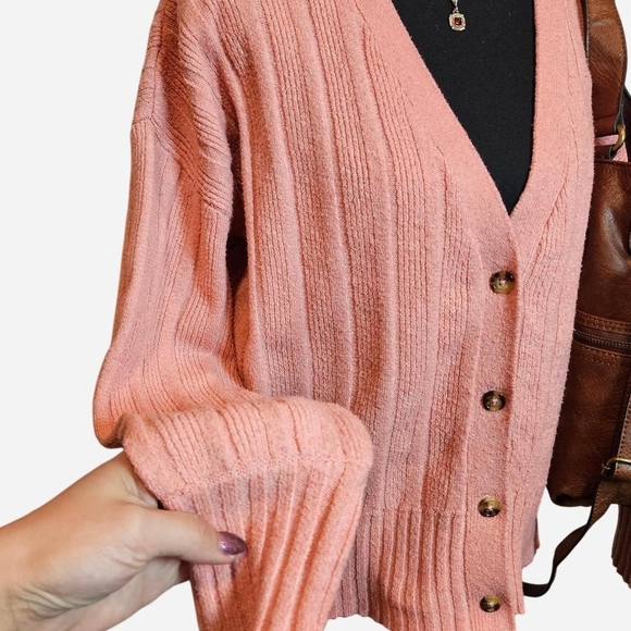 Nine West Academia Old Money Pink Button-Up Cable Knit Cardigan - Picture 4 of 7